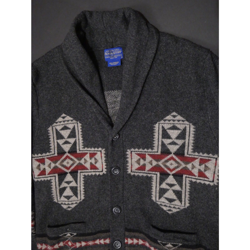 Pendleton Gray And Red Patterned Crewneck Sweater - image 6